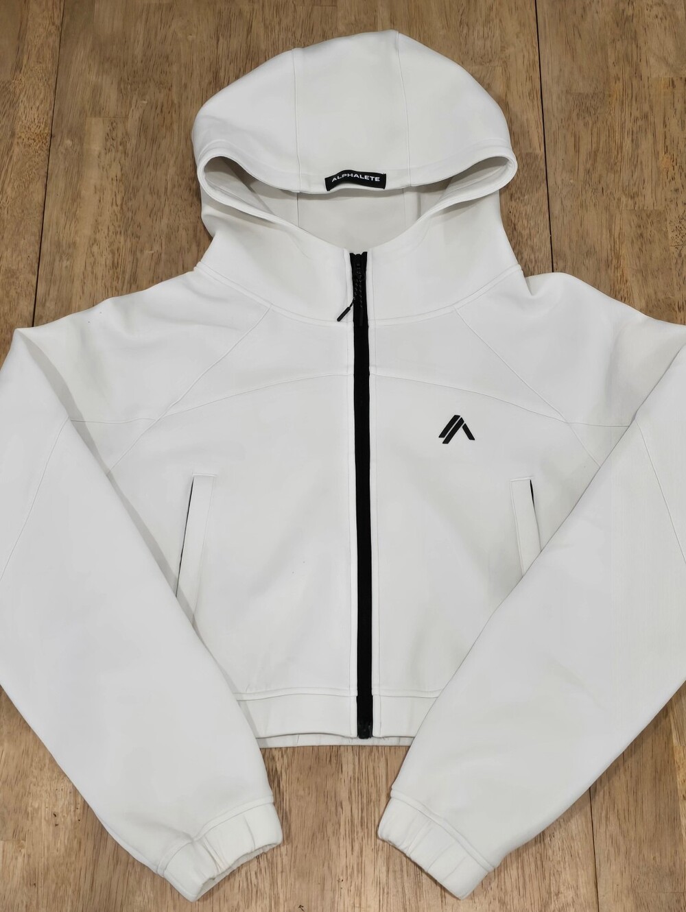 Alphalete White Hooded Zip Jacket with Black Trim